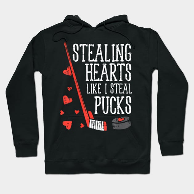 Stealing Hearts Like I Steal Pucks Valentines Day Ice Hockey Hoodie by Cristian Torres